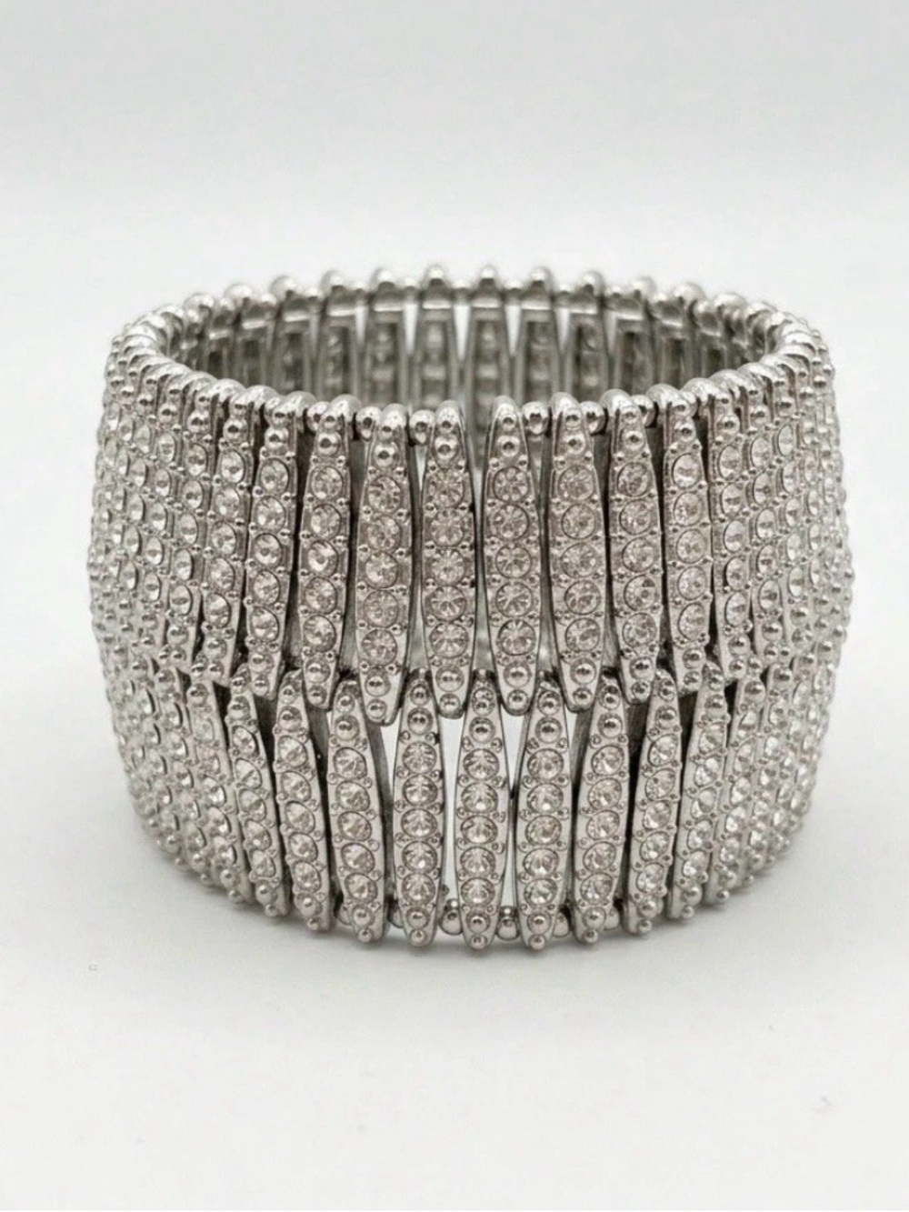 Stella & Dot "Ainsley" Pavé Rhinestone Stretch Bracelet - Silver Tone
